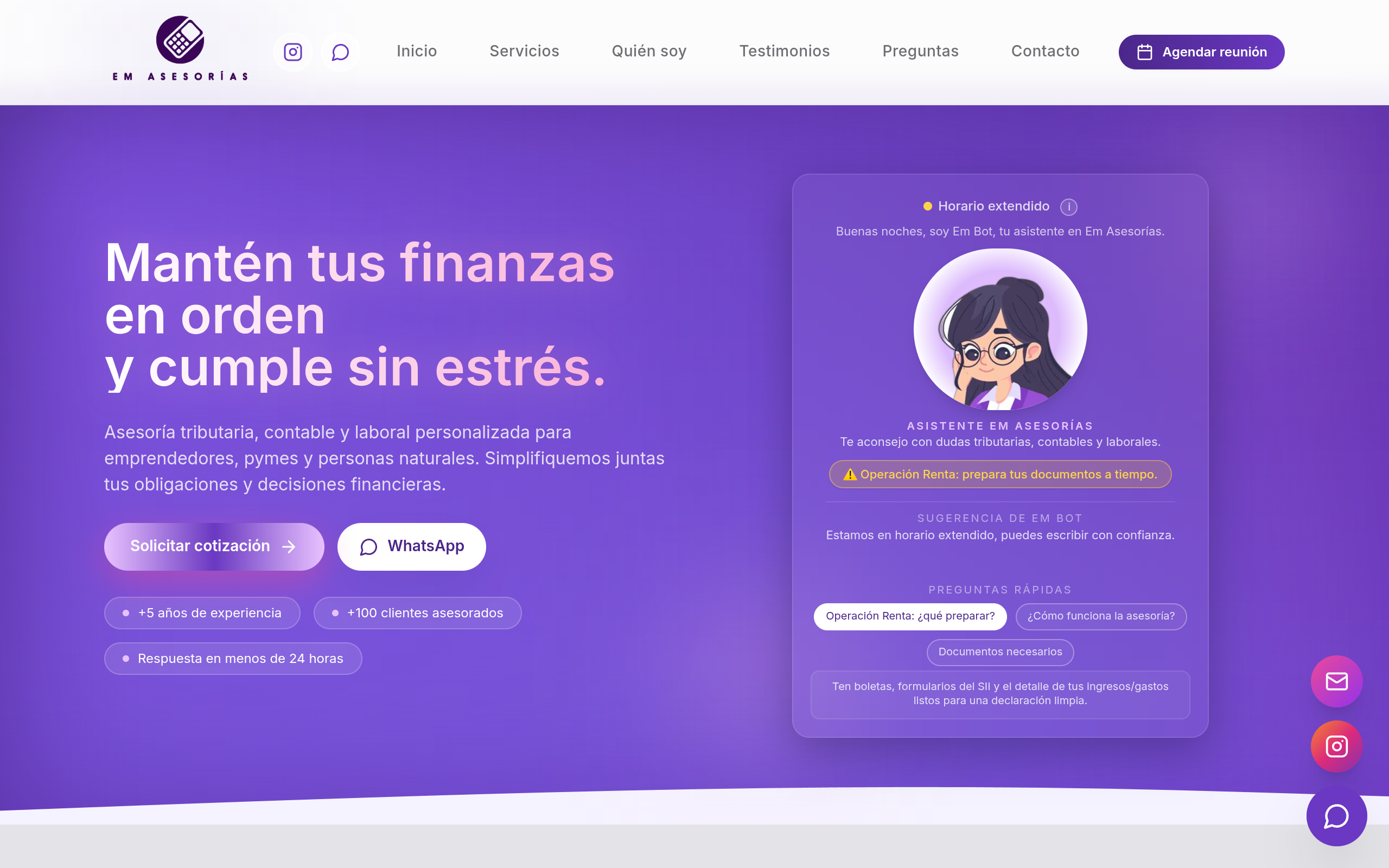 Captura del sitio web de EM Asesorías